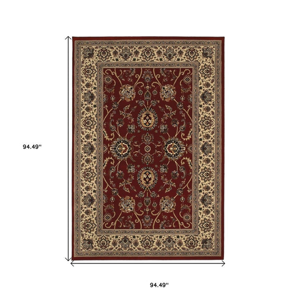 HomeRoots 6' Red Geometric Oriental Rug - Durable, Stain-Resistant Design for Timeless Home Elegance & Comfort 8' Square 574166