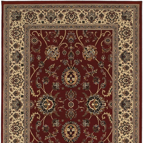 HomeRoots 6' Red Geometric Oriental Rug - Durable, Stain-Resistant Design for Timeless Home Elegance & Comfort 8' Square 574166