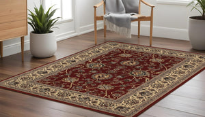 HomeRoots 6' Red Geometric Oriental Rug - Durable, Stain-Resistant Design for Timeless Home Elegance & Comfort 8' Square 574166