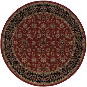 HomeRoots 6' Striking Red and Black Oriental Round Rug - Durable, Stain-Resistant Design for Family Spaces 6' Round 574167