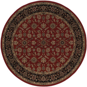 HomeRoots 6' Striking Red and Black Oriental Round Rug - Durable, Stain-Resistant Design for Family Spaces 8' Round 574168