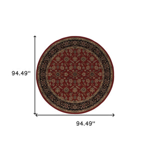HomeRoots 6' Striking Red and Black Oriental Round Rug - Durable, Stain-Resistant Design for Family Spaces 8' Round 574168