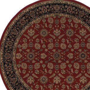 HomeRoots 6' Striking Red and Black Oriental Round Rug - Durable, Stain-Resistant Design for Family Spaces 8' Round 574168