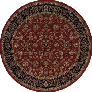 HomeRoots 6' Striking Red and Black Oriental Round Rug - Durable, Stain-Resistant Design for Family Spaces 8' Round 574168
