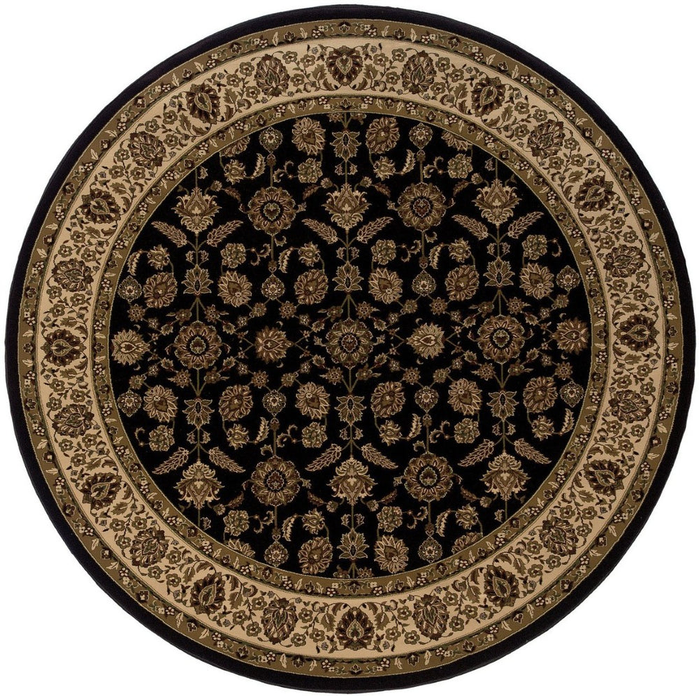 HomeRoots 6' Elegant Brown & Ivory Oriental Area Rug - Durable, Stain-Resistant Design for Timeless Style 6' Round 574170
