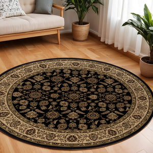 HomeRoots 6' Elegant Brown & Ivory Oriental Area Rug - Durable, Stain-Resistant Design for Timeless Style 8' Round 574171