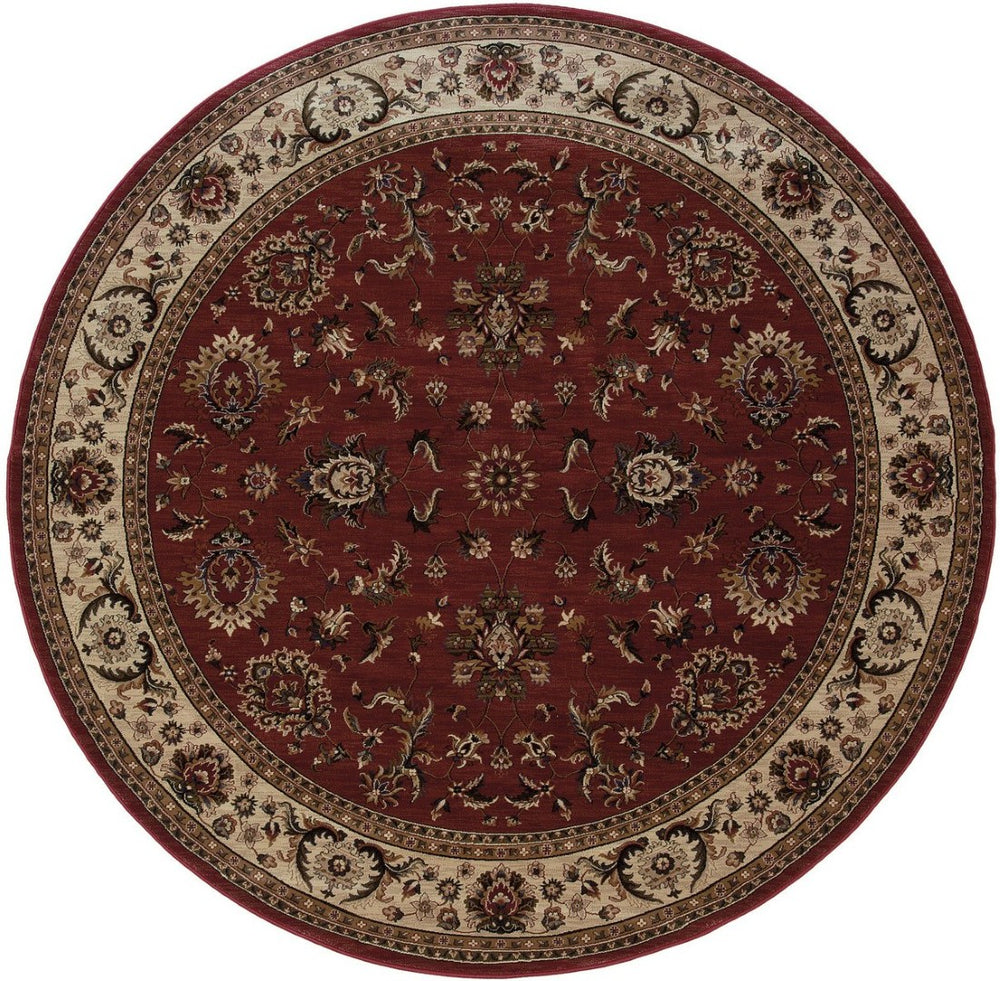 HomeRoots 6' Elegant Oriental Rug in Red and Ivory – Durable, Stain-Resistant Design for Busy Homes 6' Round 574173