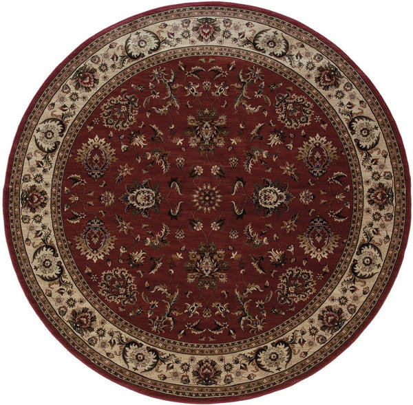 HomeRoots 6' Elegant Oriental Rug in Red and Ivory – Durable, Stain-Resistant Design for Busy Homes 6' Round 574173