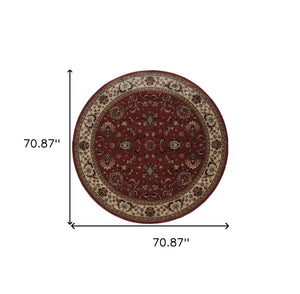 HomeRoots 6' Elegant Oriental Rug in Red and Ivory – Durable, Stain-Resistant Design for Busy Homes 6' Round 574173