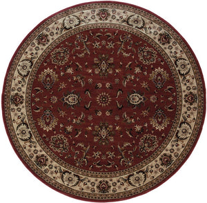 HomeRoots 6' Elegant Oriental Rug in Red and Ivory – Durable, Stain-Resistant Design for Busy Homes 8' Round 574174