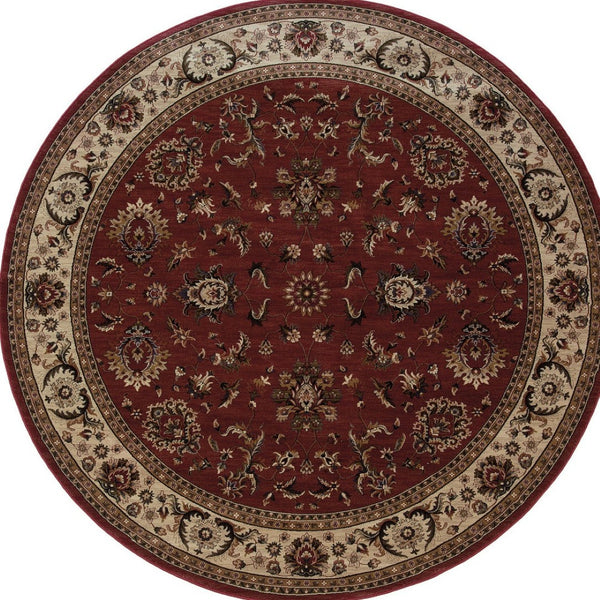 HomeRoots 6' Elegant Oriental Rug in Red and Ivory – Durable, Stain-Resistant Design for Busy Homes 8' Round 574174