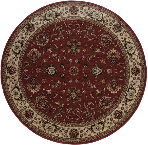 HomeRoots 6' Elegant Oriental Rug in Red and Ivory – Durable, Stain-Resistant Design for Busy Homes 8' Round 574174