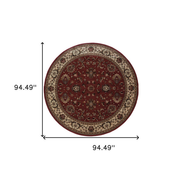 HomeRoots 6' Elegant Oriental Rug in Red and Ivory – Durable, Stain-Resistant Design for Busy Homes 8' Round 574174