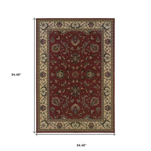 HomeRoots 6' Elegant Oriental Rug in Red and Ivory – Durable, Stain-Resistant Design for Busy Homes 8' Square 574175