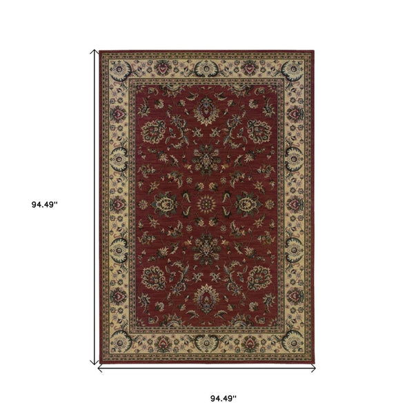 HomeRoots 6' Elegant Oriental Rug in Red and Ivory – Durable, Stain-Resistant Design for Busy Homes 8' Square 574175