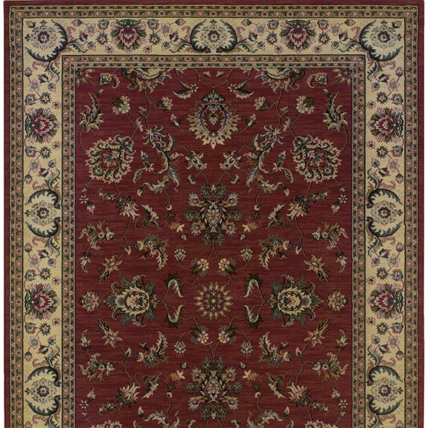 HomeRoots 6' Elegant Oriental Rug in Red and Ivory – Durable, Stain-Resistant Design for Busy Homes 8' Square 574175