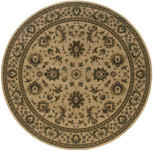 HomeRoots 6' Ivory and Green Oriental Round Rug – Elegant Design, Durable, Stain-Resistant for Every Space 6' Round 574176