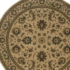 HomeRoots 6' Ivory and Green Oriental Round Rug – Elegant Design, Durable, Stain-Resistant for Every Space 6' Round 574176