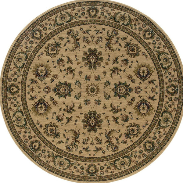 HomeRoots 6' Ivory and Green Oriental Round Rug – Elegant Design, Durable, Stain-Resistant for Every Space 6' Round 574176