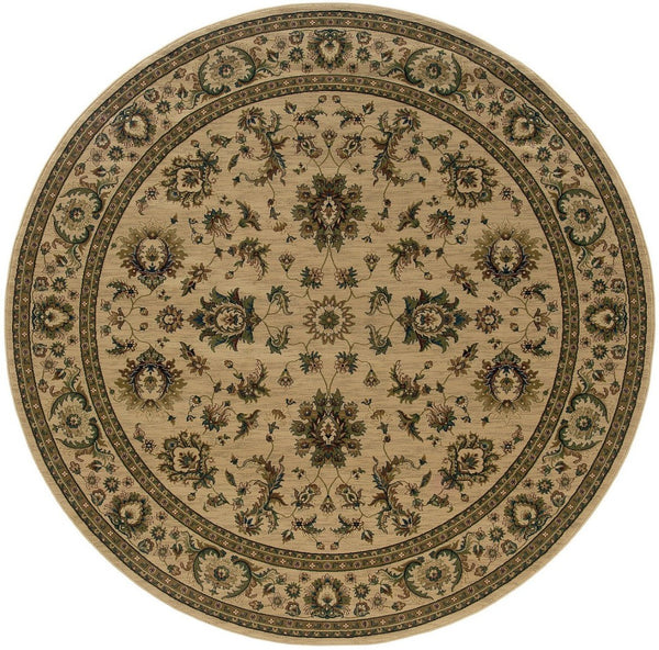 HomeRoots 6' Ivory and Green Oriental Round Rug – Elegant Design, Durable, Stain-Resistant for Every Space 8' Round 574177