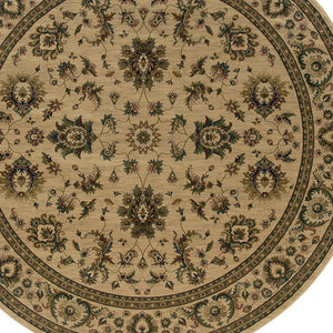 HomeRoots 6' Ivory and Green Oriental Round Rug – Elegant Design, Durable, Stain-Resistant for Every Space 8' Round 574177