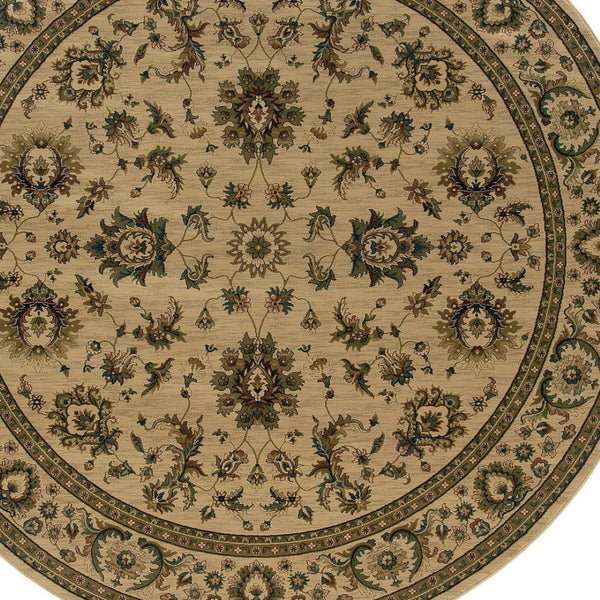 HomeRoots 6' Ivory and Green Oriental Round Rug – Elegant Design, Durable, Stain-Resistant for Every Space 8' Round 574177