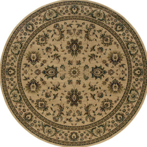 HomeRoots 6' Ivory and Green Oriental Round Rug – Elegant Design, Durable, Stain-Resistant for Every Space 8' Round 574177
