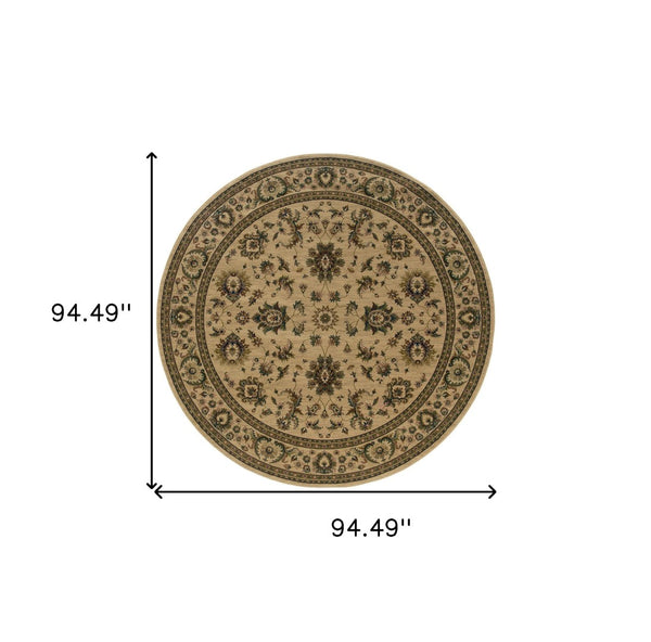 HomeRoots 6' Ivory and Green Oriental Round Rug – Elegant Design, Durable, Stain-Resistant for Every Space 8' Round 574177
