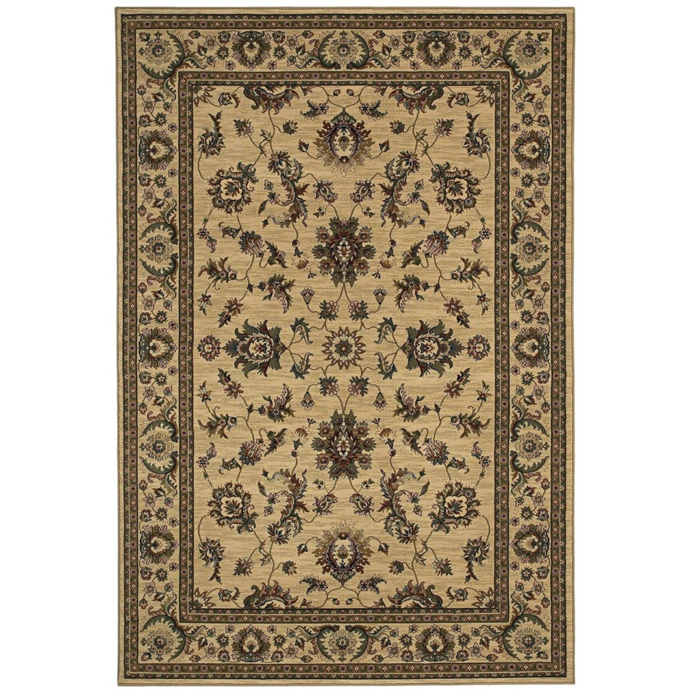HomeRoots 6' Ivory and Green Oriental Round Rug – Elegant Design, Durable, Stain-Resistant for Every Space 8' Square 574178