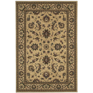 HomeRoots 6' Ivory and Green Oriental Round Rug – Elegant Design, Durable, Stain-Resistant for Every Space 8' Square 574178