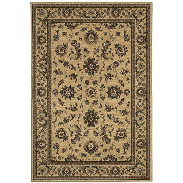 HomeRoots 6' Ivory and Green Oriental Round Rug – Elegant Design, Durable, Stain-Resistant for Every Space 8' Square 574178