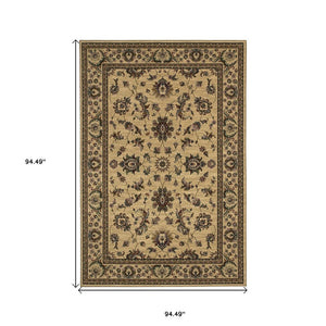 HomeRoots 6' Ivory and Green Oriental Round Rug – Elegant Design, Durable, Stain-Resistant for Every Space 8' Square 574178