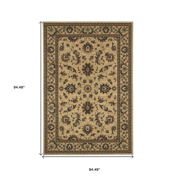 HomeRoots 6' Ivory and Green Oriental Round Rug – Elegant Design, Durable, Stain-Resistant for Every Space 8' Square 574178