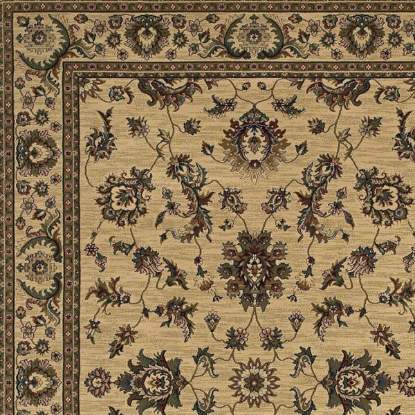 HomeRoots 6' Ivory and Green Oriental Round Rug – Elegant Design, Durable, Stain-Resistant for Every Space 8' Square 574178