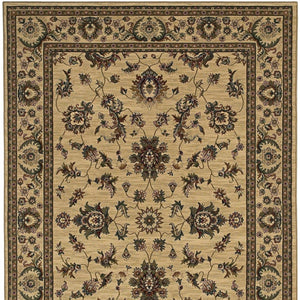 HomeRoots 6' Ivory and Green Oriental Round Rug – Elegant Design, Durable, Stain-Resistant for Every Space 8' Square 574178