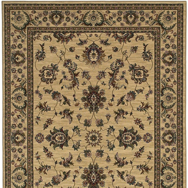 HomeRoots 6' Ivory and Green Oriental Round Rug – Elegant Design, Durable, Stain-Resistant for Every Space 8' Square 574178