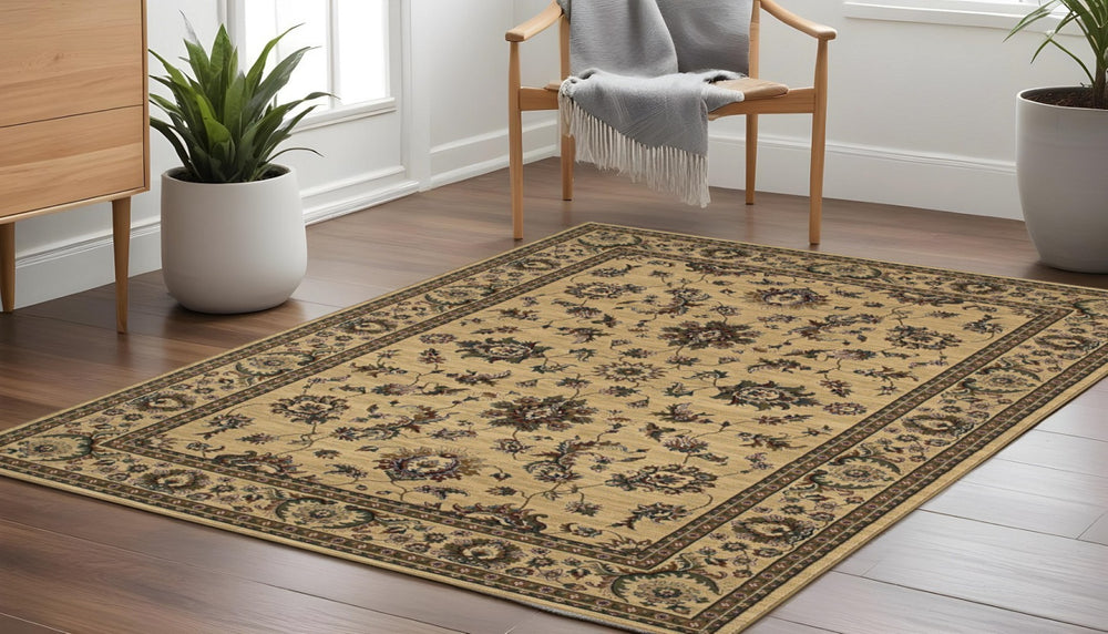 HomeRoots 6' Ivory and Green Oriental Round Rug – Elegant Design, Durable, Stain-Resistant for Every Space 8' Square 574178