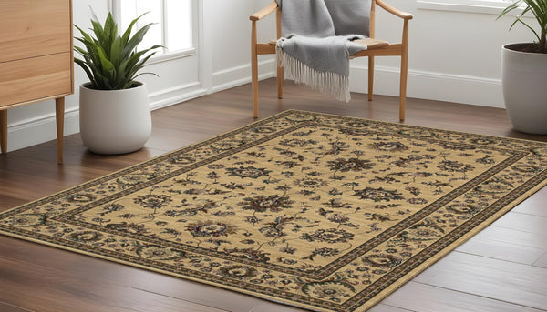 HomeRoots 6' Ivory and Green Oriental Round Rug – Elegant Design, Durable, Stain-Resistant for Every Space 8' Square 574178