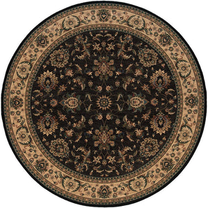 HomeRoots 6' Elegant Black, Ivory, and Brown Oriental Rug for Timeless Style and Easy Maintenance in Your Home 6' Round 574179