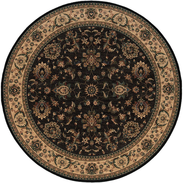 HomeRoots 6' Elegant Black, Ivory, and Brown Oriental Rug for Timeless Style and Easy Maintenance in Your Home 6' Round 574179