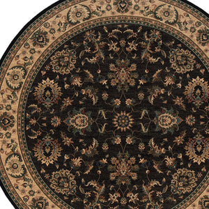 HomeRoots 6' Elegant Black, Ivory, and Brown Oriental Rug for Timeless Style and Easy Maintenance in Your Home 6' Round 574179