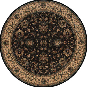 HomeRoots 6' Elegant Black, Ivory, and Brown Oriental Rug for Timeless Style and Easy Maintenance in Your Home 6' Round 574179