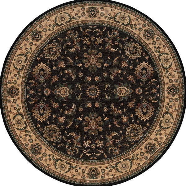 HomeRoots 6' Elegant Black, Ivory, and Brown Oriental Rug for Timeless Style and Easy Maintenance in Your Home 6' Round 574179
