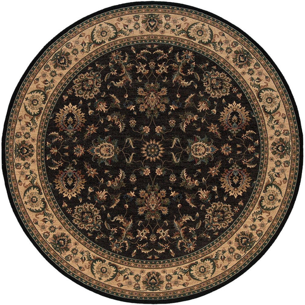 HomeRoots 6' Elegant Black, Ivory, and Brown Oriental Rug for Timeless Style and Easy Maintenance in Your Home 8' Round 574180