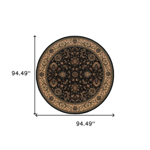 HomeRoots 6' Elegant Black, Ivory, and Brown Oriental Rug for Timeless Style and Easy Maintenance in Your Home 8' Round 574180