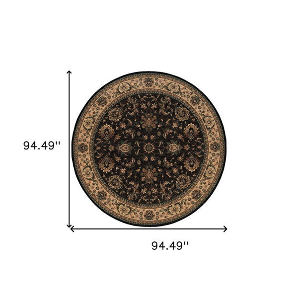 HomeRoots 6' Elegant Black, Ivory, and Brown Oriental Rug for Timeless Style and Easy Maintenance in Your Home 8' Round 574180