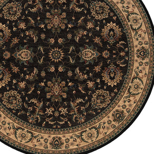 HomeRoots 6' Elegant Black, Ivory, and Brown Oriental Rug for Timeless Style and Easy Maintenance in Your Home 8' Round 574180