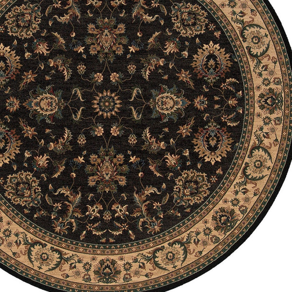 HomeRoots 6' Elegant Black, Ivory, and Brown Oriental Rug for Timeless Style and Easy Maintenance in Your Home 8' Round 574180