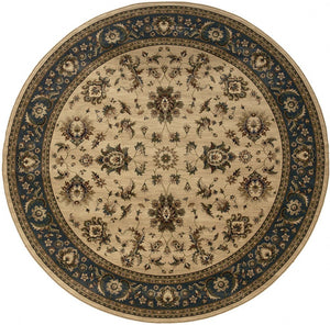 HomeRoots 6' Ivory and Blue Oriental Rug - Elegant, Stain-Resistant Design for Modern Living Spaces and Comfort 6' Round 574182