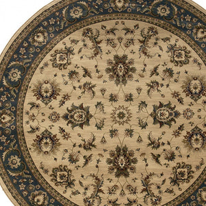 HomeRoots 6' Ivory and Blue Oriental Rug - Elegant, Stain-Resistant Design for Modern Living Spaces and Comfort 6' Round 574182